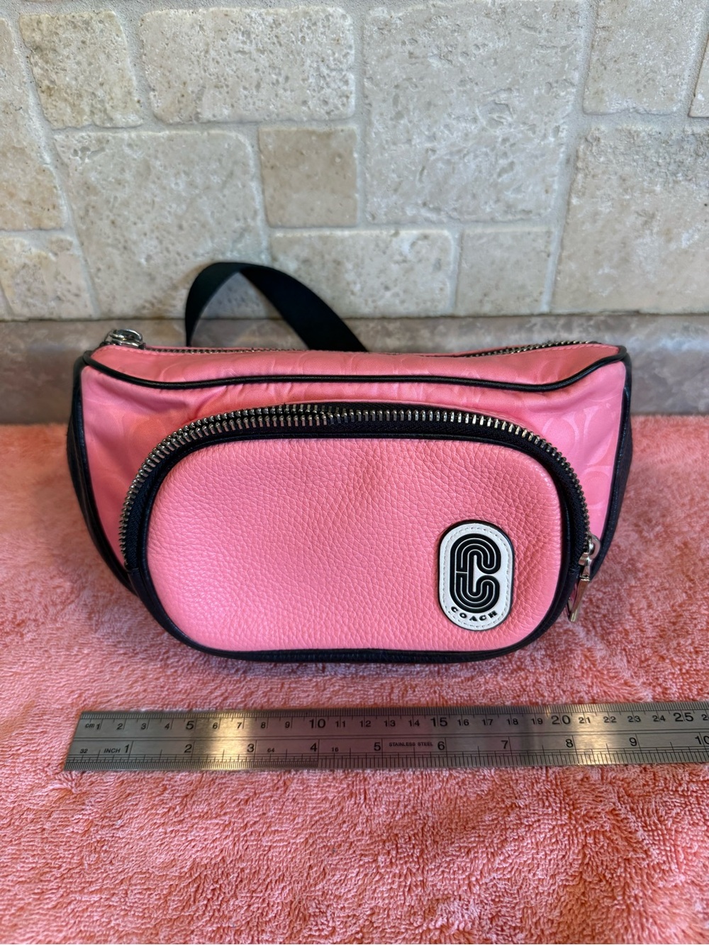 Coach Pink Signature Canvas and Pebbled Leather Mini Belt Bag